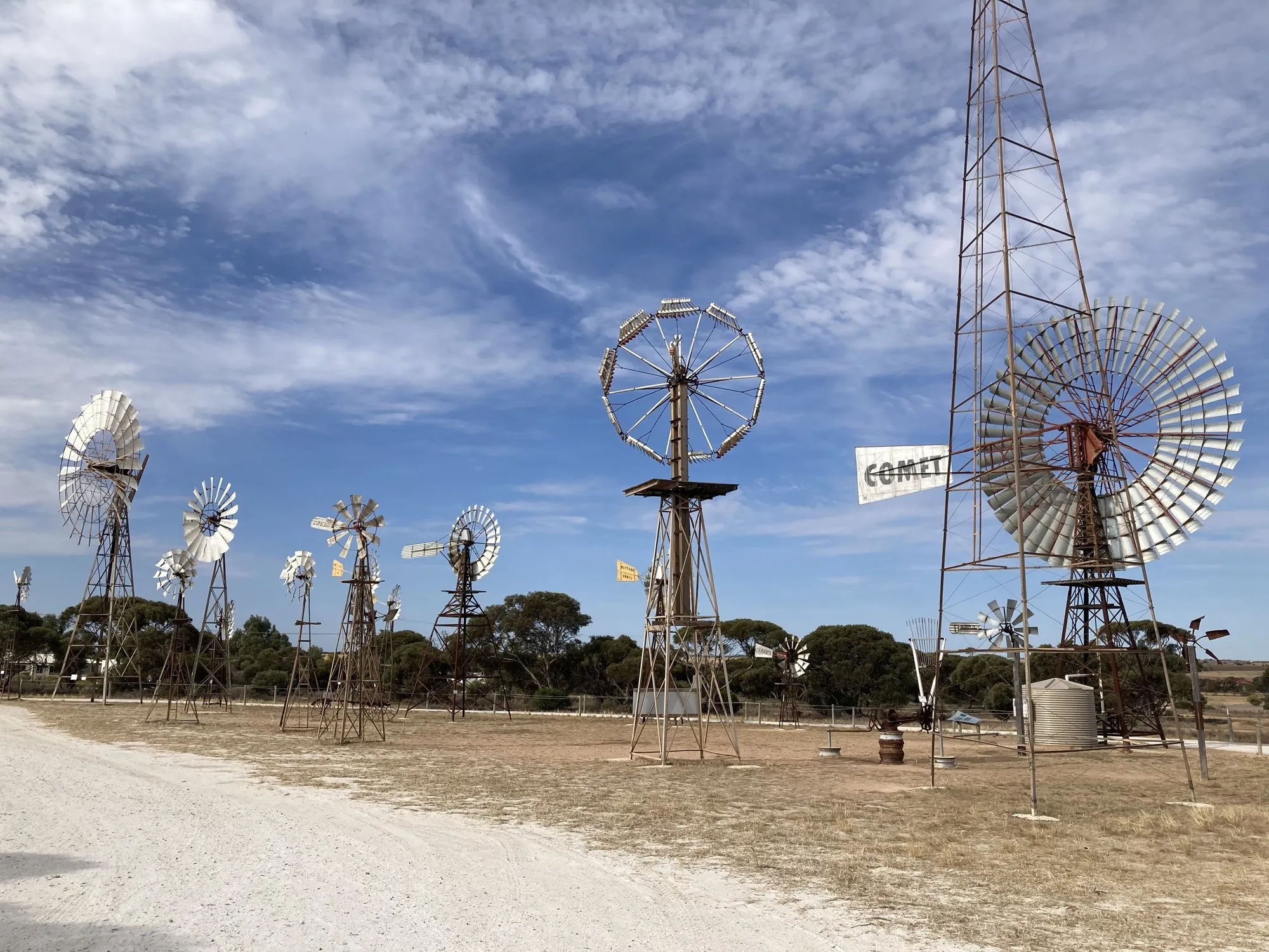 Restored windmills at the Penong Windmill Museum, South Australia